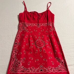 Vintage 90s Anchor Blue Red Paisley Mini Dress